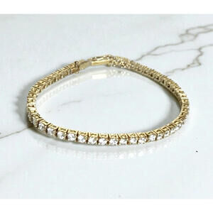 Sterling Silver FAS Gold Overlay CZ Tennis Bracelet 7” Estate Jewelry